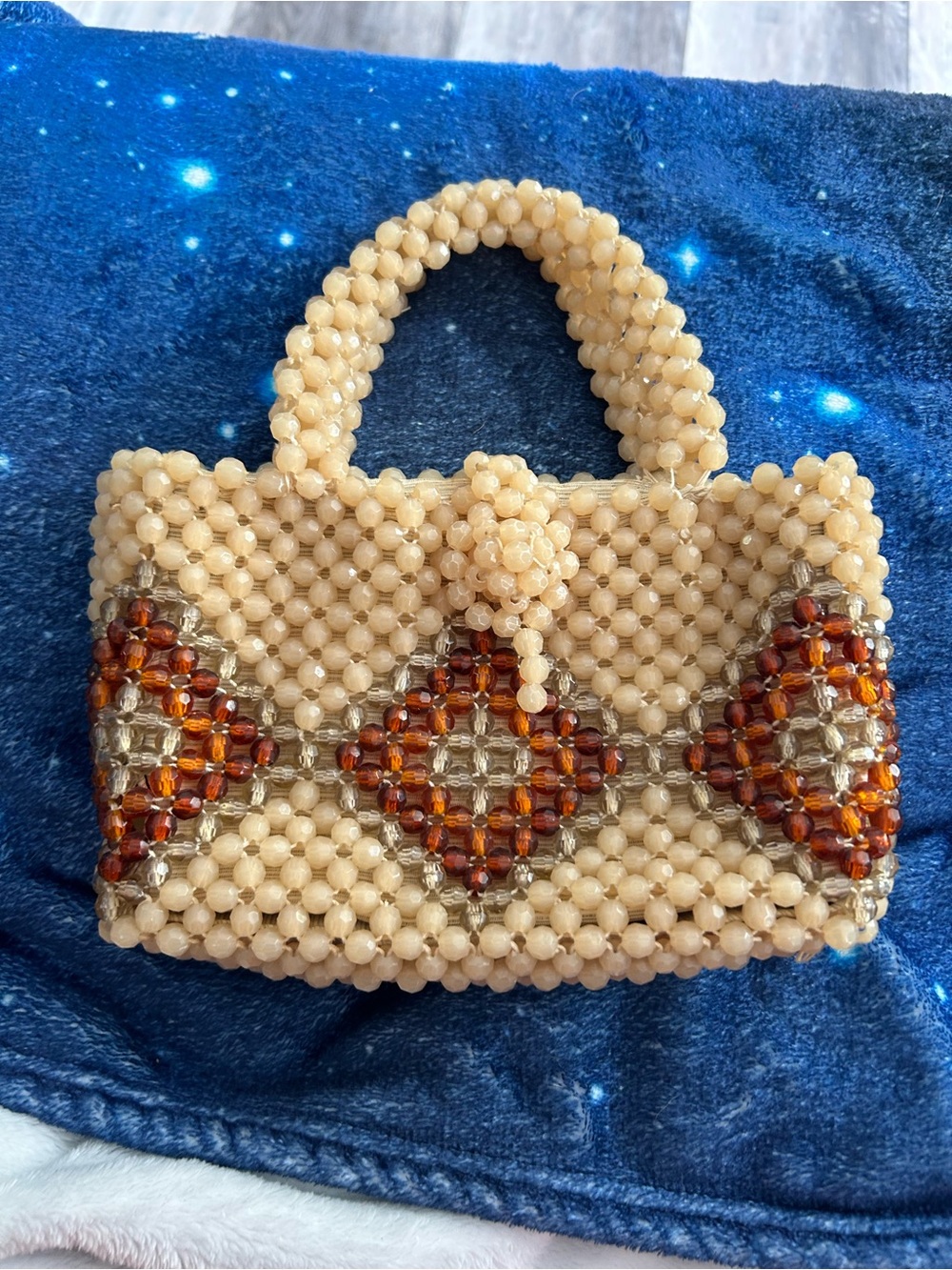 4/$100 VTG Cream Beaded Handbag with Amber Accent